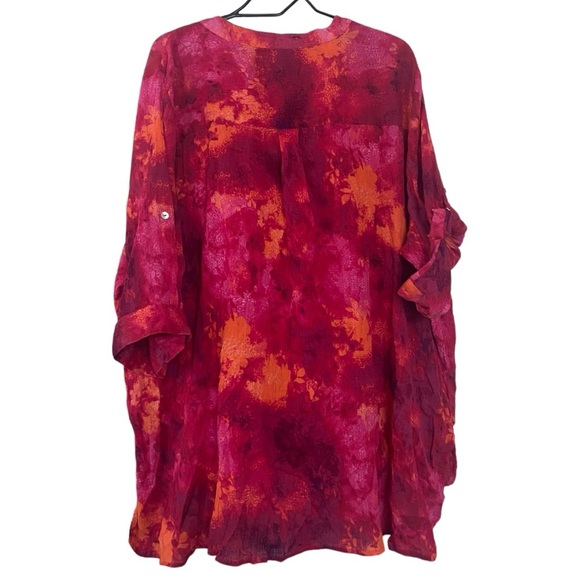 Catherine’s Red Pink Watercolor Button Down Shirt Women’s Plus Size 3X Petite - Picture 3 of 11